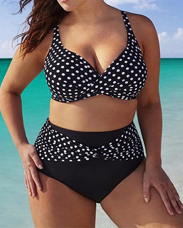 Plus Size Polka Dot Print Bikini Set