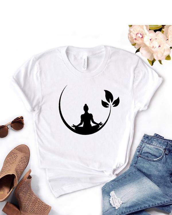 Plus Size Women Summer Tee Shirt Cotton Round Neck Print T-shirts