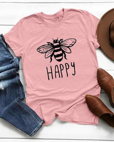 Plus Size Women Summer Tee Shirt Cotton Round Neck Bee Print T-shirts