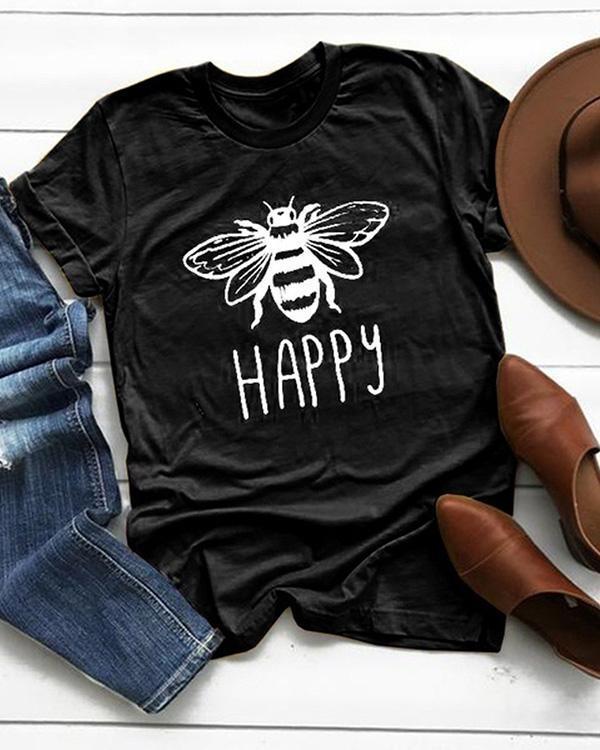 Plus Size Women Summer Tee Shirt Cotton Round Neck Bee Print T-shirts