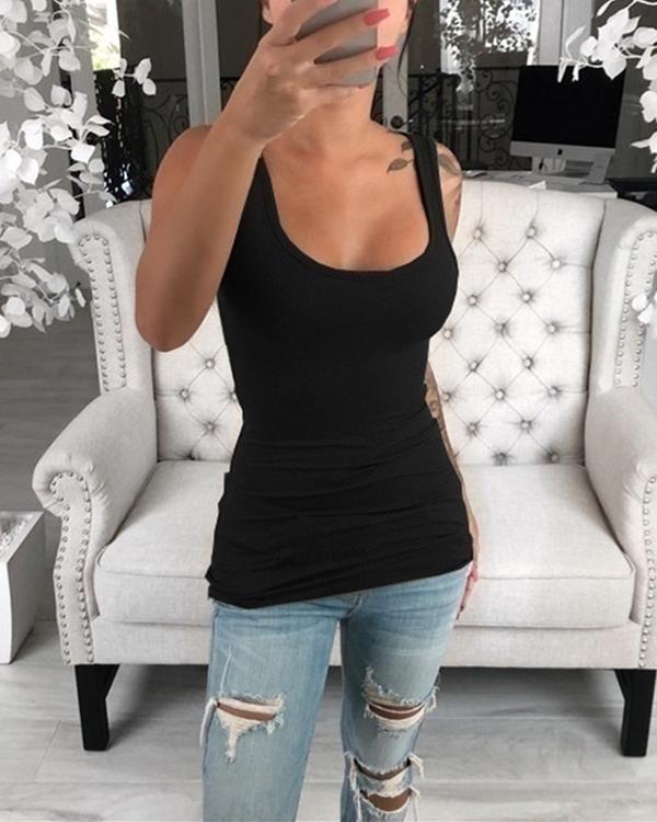 Solid Thick Strap Low Cut Sporty Top