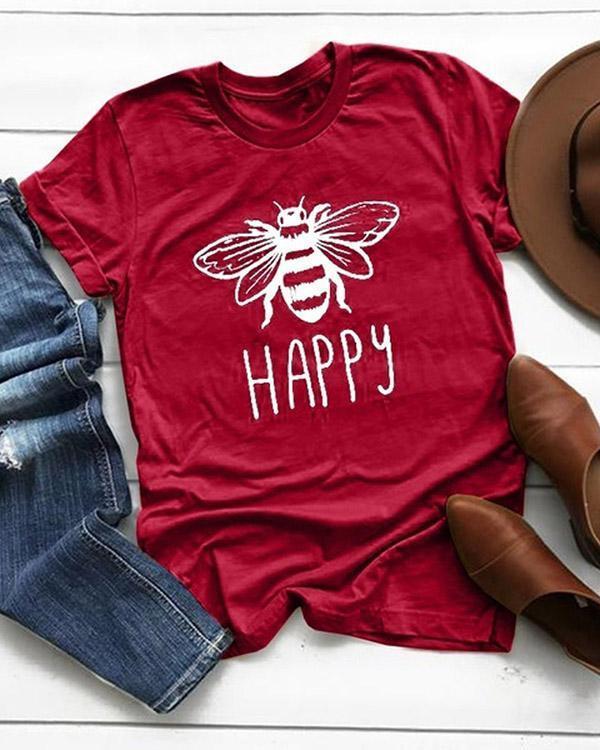 Plus Size Women Summer Tee Shirt Cotton Round Neck Bee Print T-shirts