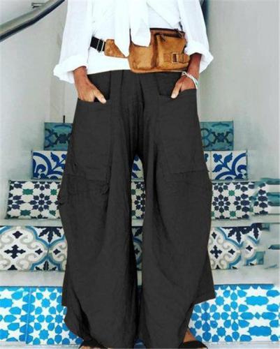 Pockets Loose Solid Casual Pants