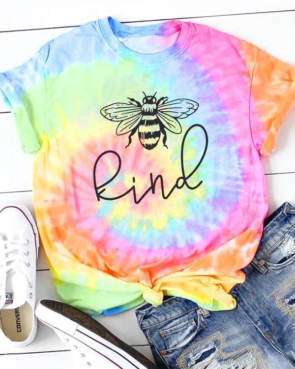 Tie Dye Bee Kind O-Neck T-Shirt Tee