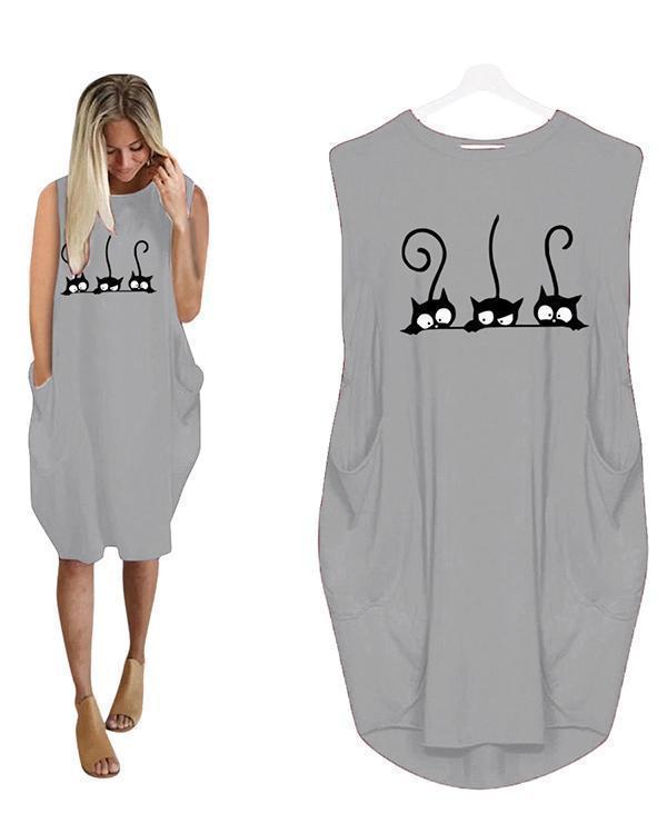 Casual Loose Irregular Pockets Sleeveless Dress