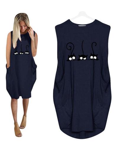 Casual Loose Irregular Pockets Sleeveless Dress