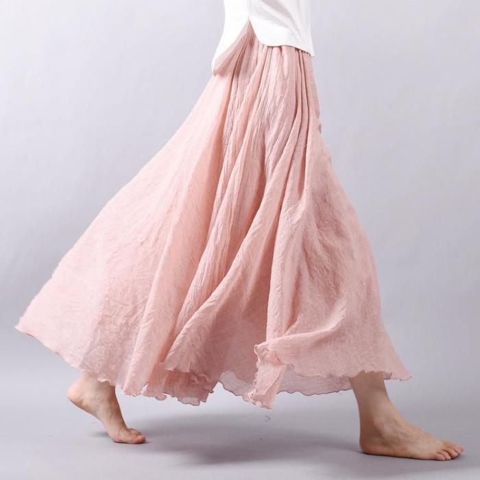 15 Colors Cotton&Linen Casual Solid Elastic A-line Skirts