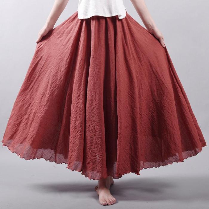 15 Colors Cotton&Linen Casual Solid Elastic A-line Skirts