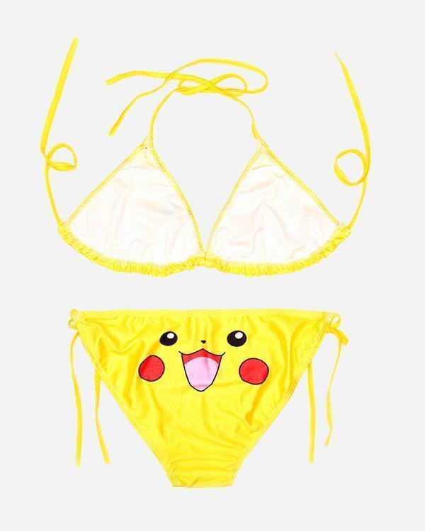 Cute Smiley Pikachu Emoji Sexy Strap Bikini