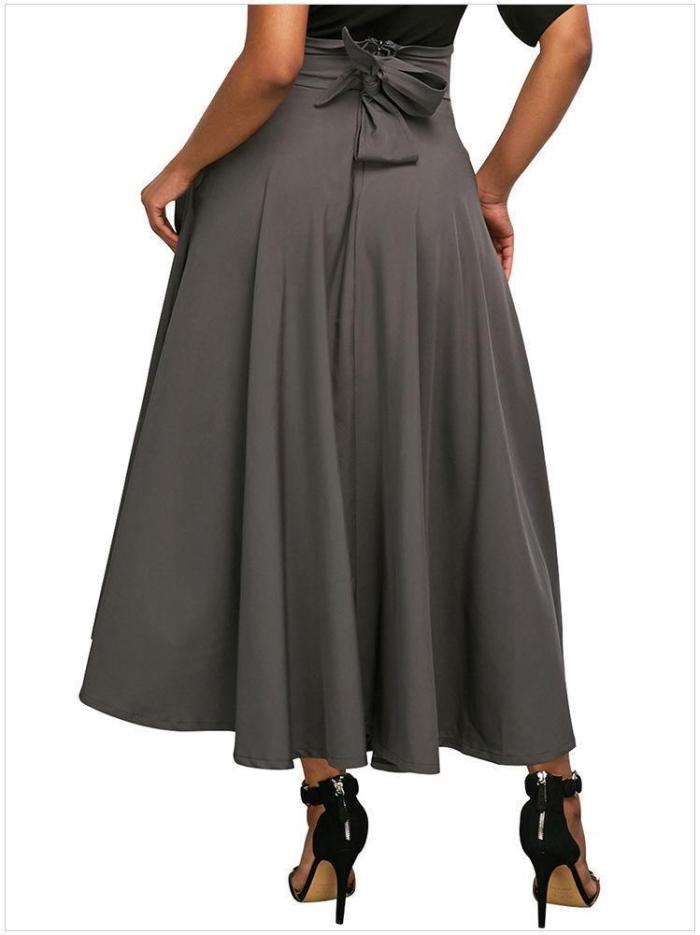 Women Elegant High Waist Pleated Back Zip Straps Skirts