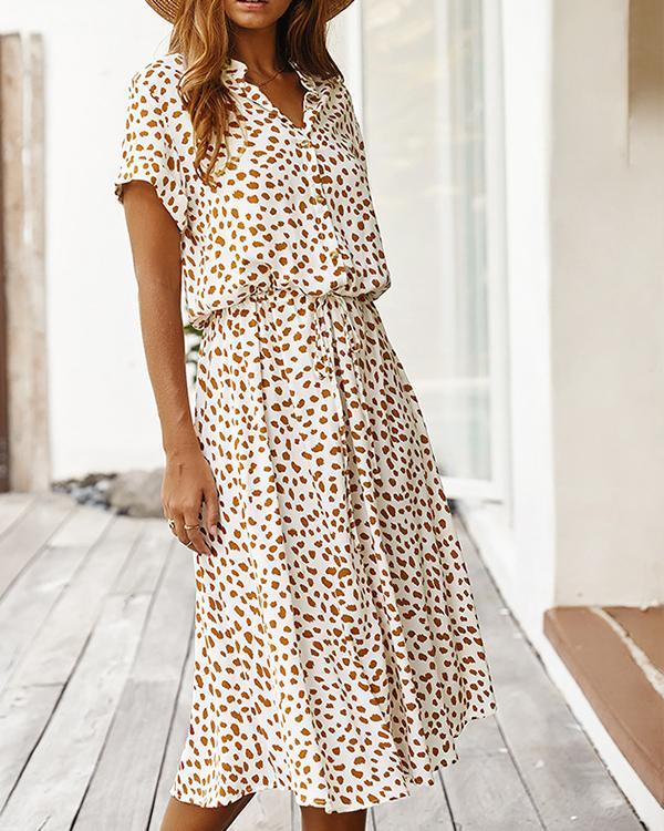 Print Short Sleeves A-line Casual/Elegant Midi Dresses