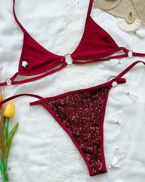 Sequined Bikini Strap Swimsuit