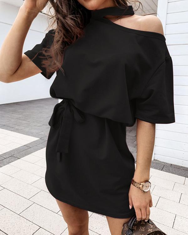 Lace-up Cutout Design Black Mini Dress