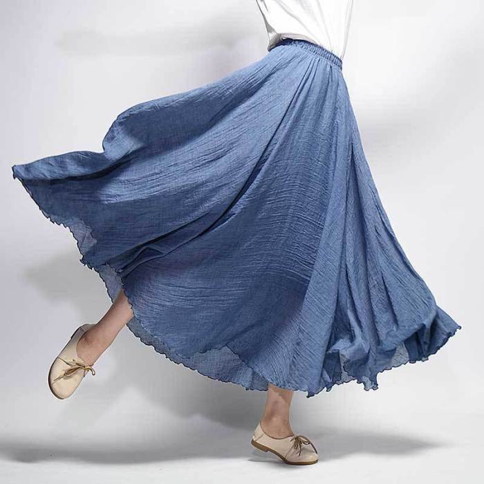 15 Colors Cotton&Linen Casual Solid Elastic A-line Skirts