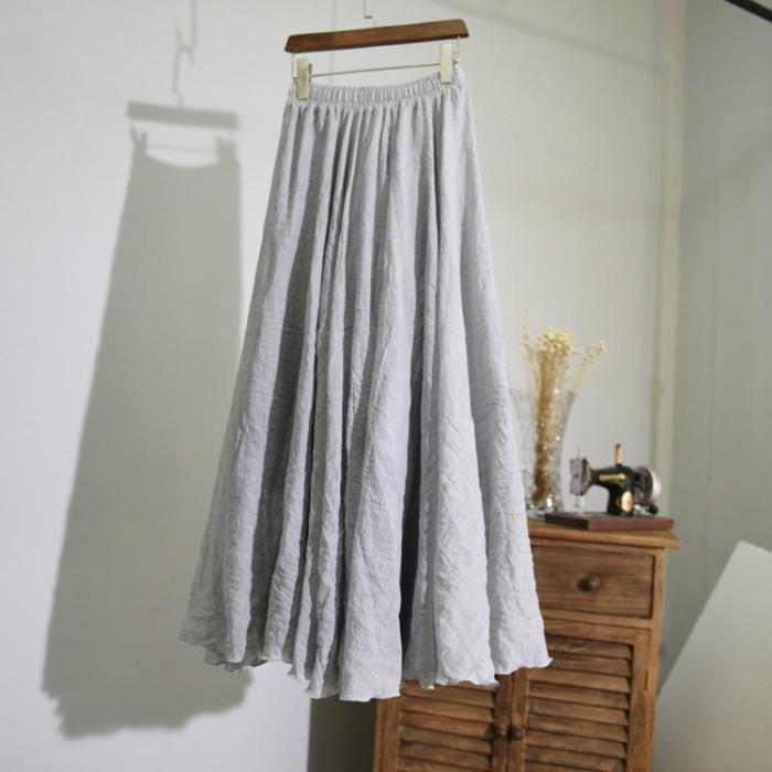 15 Colors Cotton&Linen Casual Solid Elastic A-line Skirts