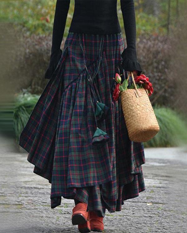 Cotton Casual Plaid Vintage Skirt