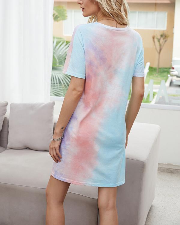 Loose Straight Pullover Ombre T-Shirt Mini Dress