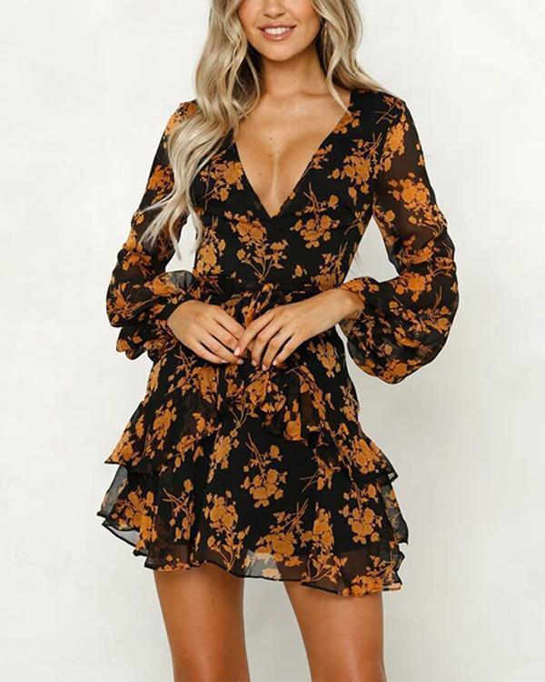 Long Sleeves Printing Dress Mini Dress