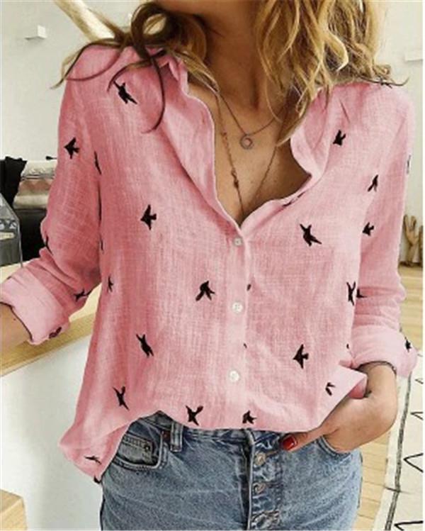 Long Sleeve Printed Casual Stand Collar Daily Shift Tops
