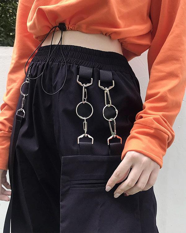 Metal Ring Detachable Pocket Streamer Pants Cargo Pants