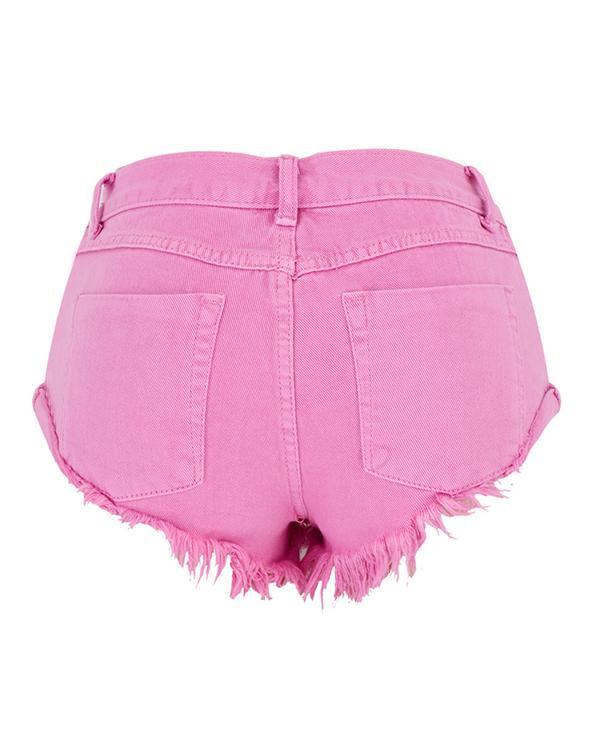 Macaron Pink Low Waist Crimping Jeans Shorts Pants