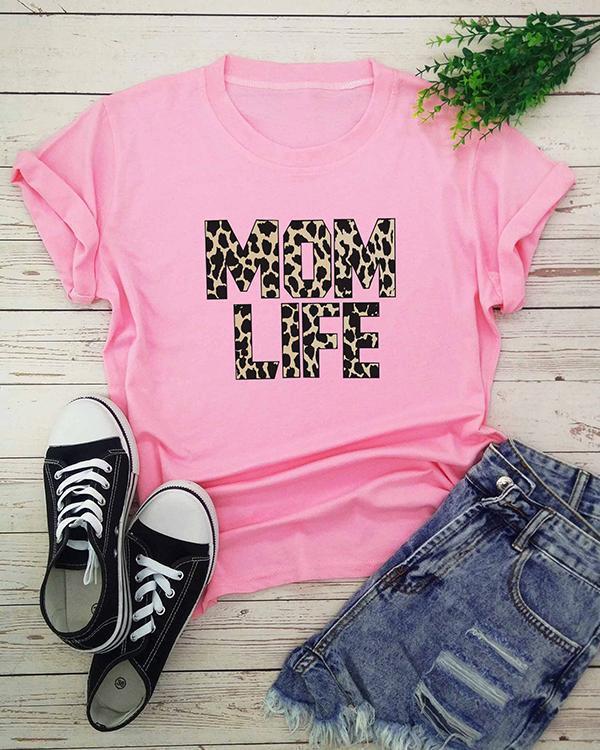 Mom Life Leopard Printed T-Shirt Tee