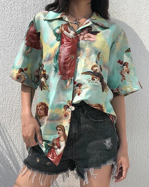 Modern Retro Angel Print Shirt