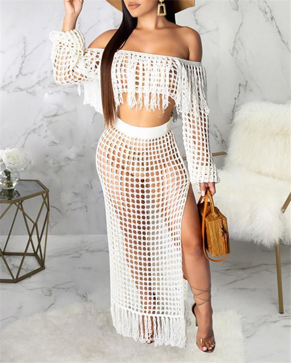 Sexy Hollow-out beach Two-piece Skirt Set