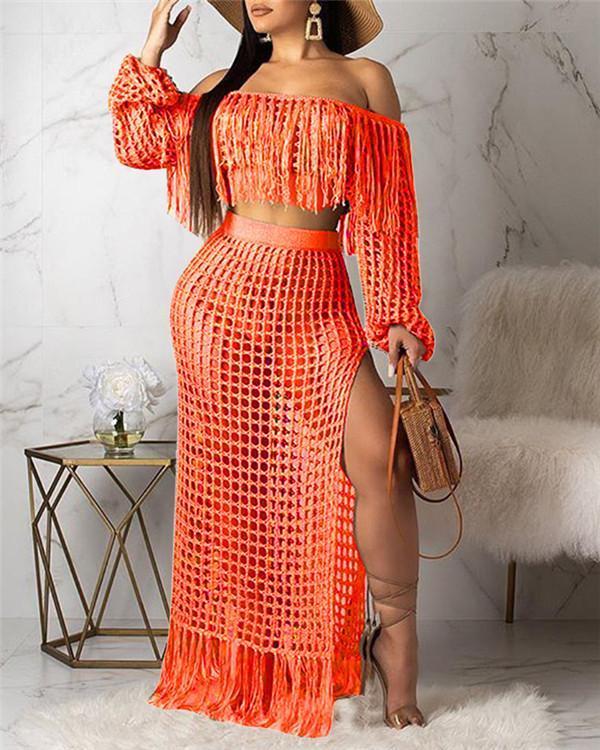 Sexy Hollow-out beach Two-piece Skirt Set