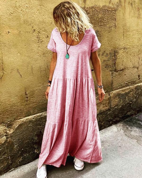 Ruffled Short Sleeve Casual Round Neck Dresses