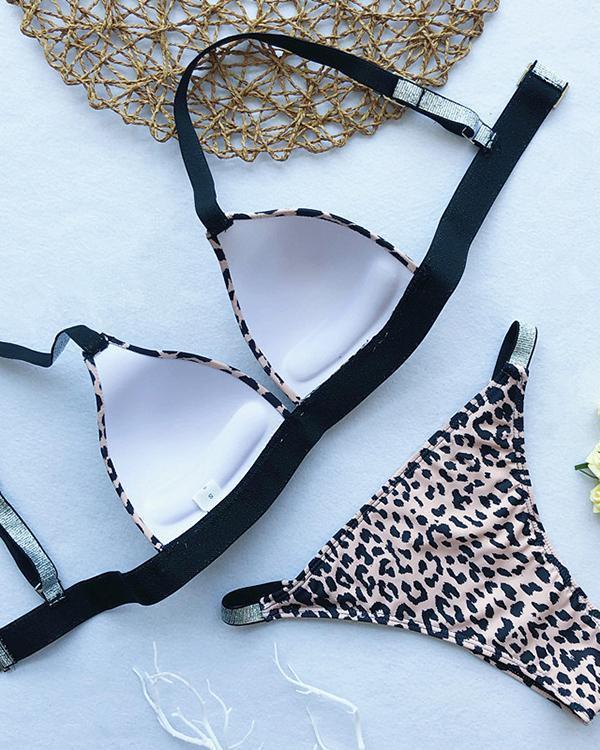 Sequin Overlay Leopard Print Bikini Set