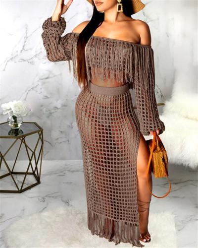 Sexy Hollow-out beach Two-piece Skirt Set