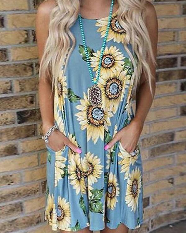 Sunflower Pocket Mini Dress Without Necklace