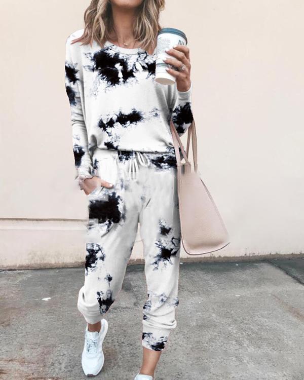 Tie Dye 2 Peice Set Women Elegant Pants Set Casual Outfits Jogger