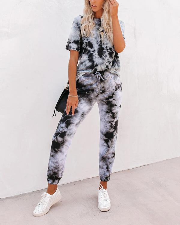 Tie Dye Lougewear Short Sleeves Top And Pants Sets