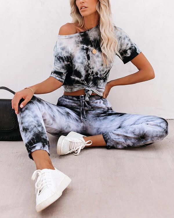 Tie Dye Lougewear Short Sleeves Top And Pants Sets