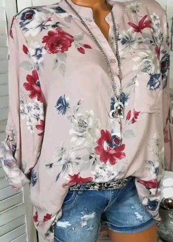 Spring  Fashionable Basic Plus Size Floral Blouses & Shirt Tops