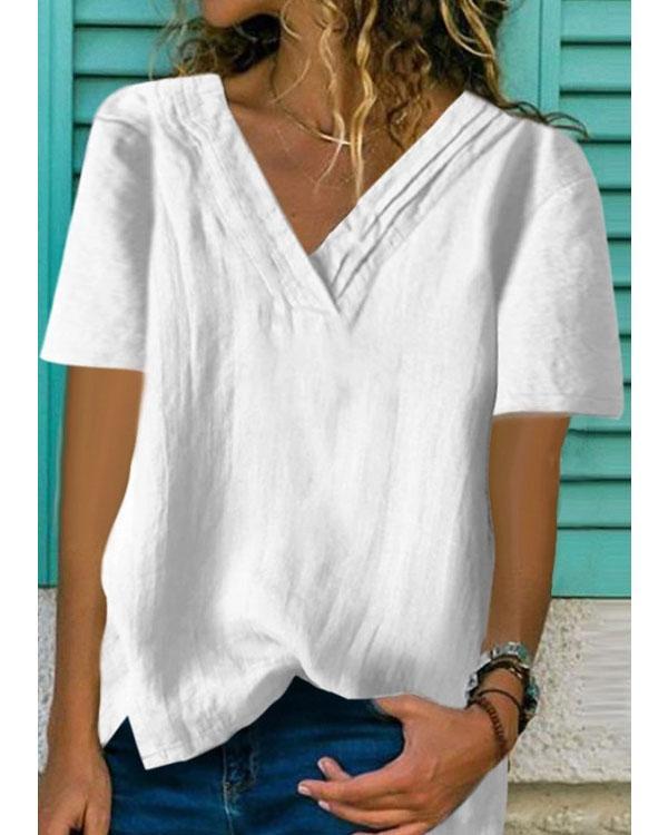 Fashion V-Neck Irregular Loose Solid Color T-Shirts