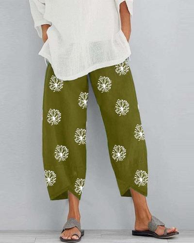 Printed Elastic Waist Pants With Pocket