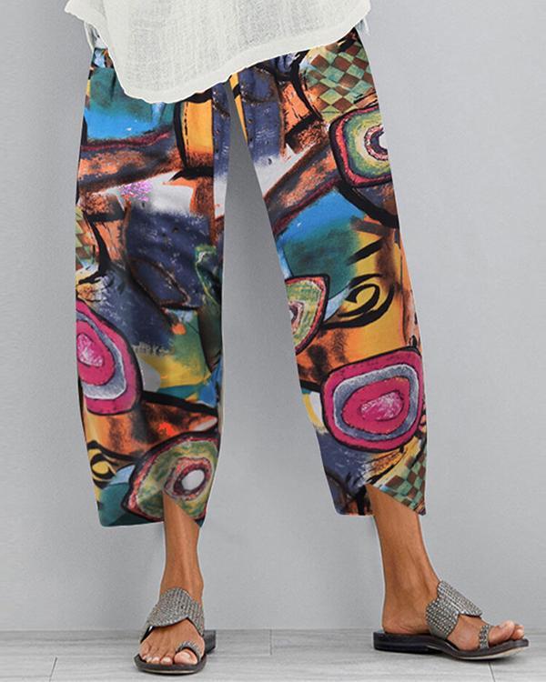 Plus Size Abstract Print Women's Casual Pants