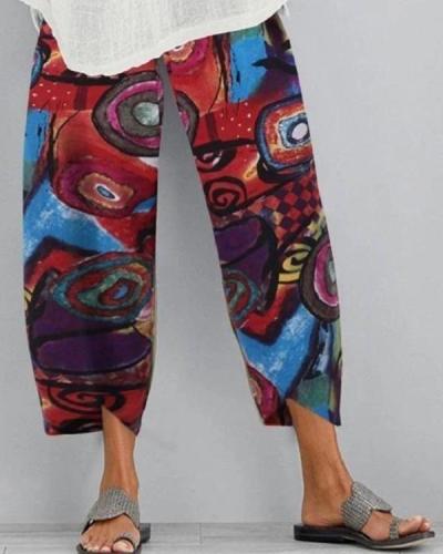 Plus Size Abstract Print Women's Casual Pants