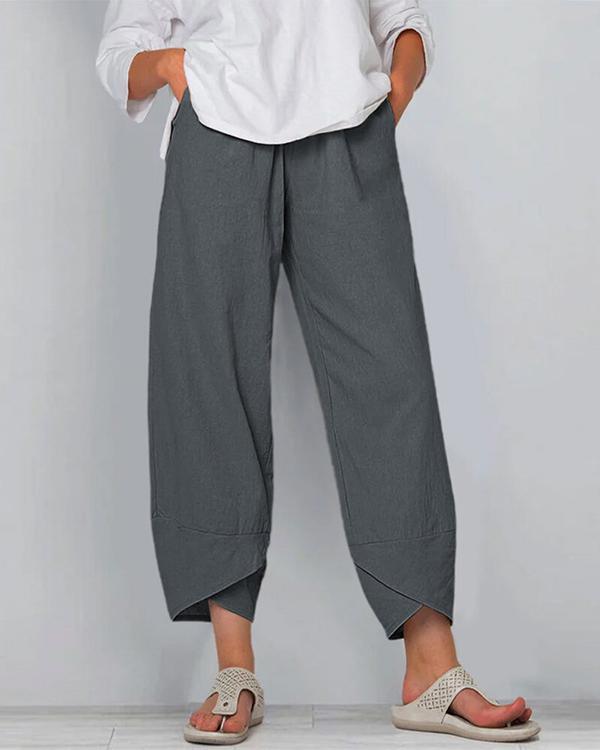 Solid Color Elastic Waist Casual Pants For Women