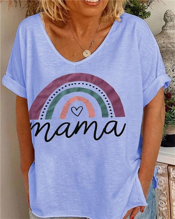 Mama Rainbow Printed Loose Casual Shirt