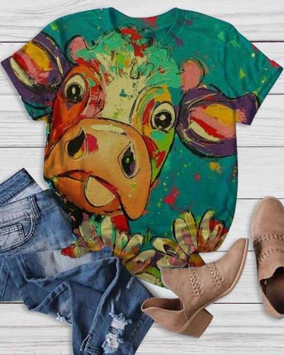 Casual Animal Pattern Round Neck Shirts & Tops