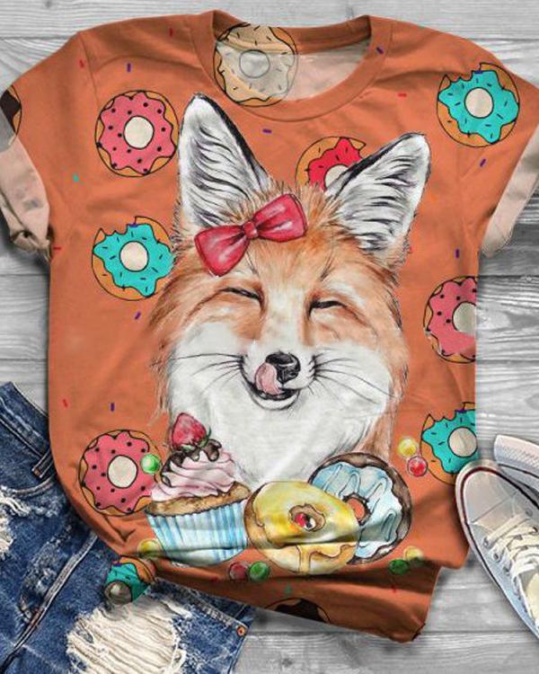 US$ 25.99 - Animal Printed Casual Crew Neck Cotton-Blend Shirts & Tops - www.narachic.com