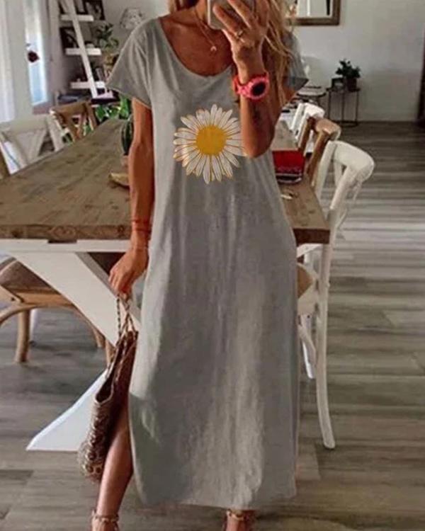 Women Daisy Caftan Slit Casual Floral Dresses