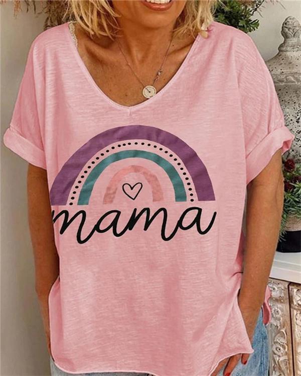 Mama Rainbow Printed Loose Casual Shirt