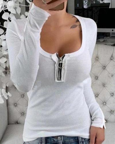 Round Neck Long Sleeves Casual Knit Blouses