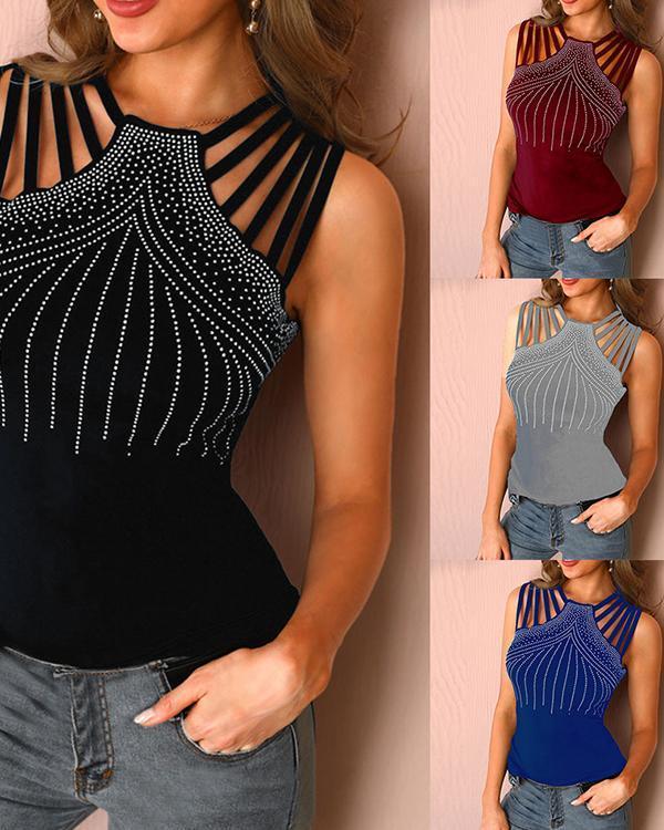Studded Multi-Strap Casual Blouse Tank Tops