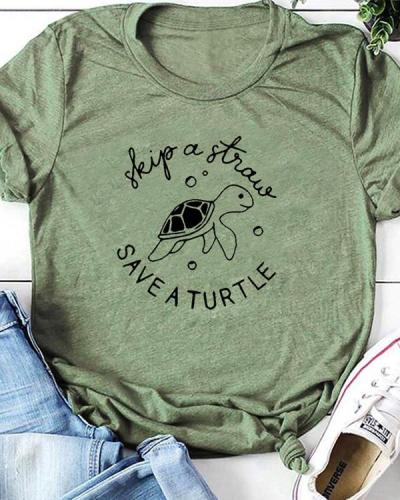 Skip A Straw Save A Turtle Shirt Womens Graphic Tee Short Sleeve